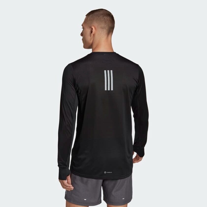 adidas Own The Run Long Sleeve Running Top Mens Black Fitness T-Shirt Reflective