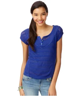 Aeropostale Womens Sheer Mixed Knit Henley Sweater