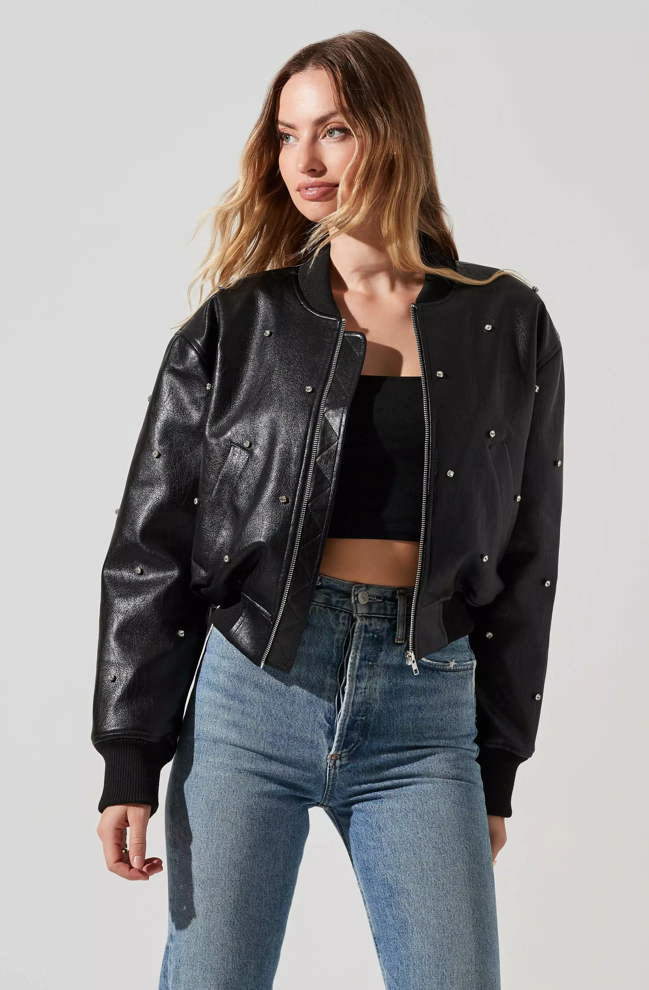 Avianna Embellished Faux Leather Jacket