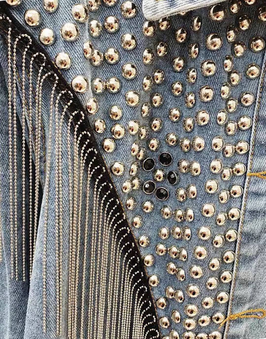 Black Denim Studded and Fringed Jacket