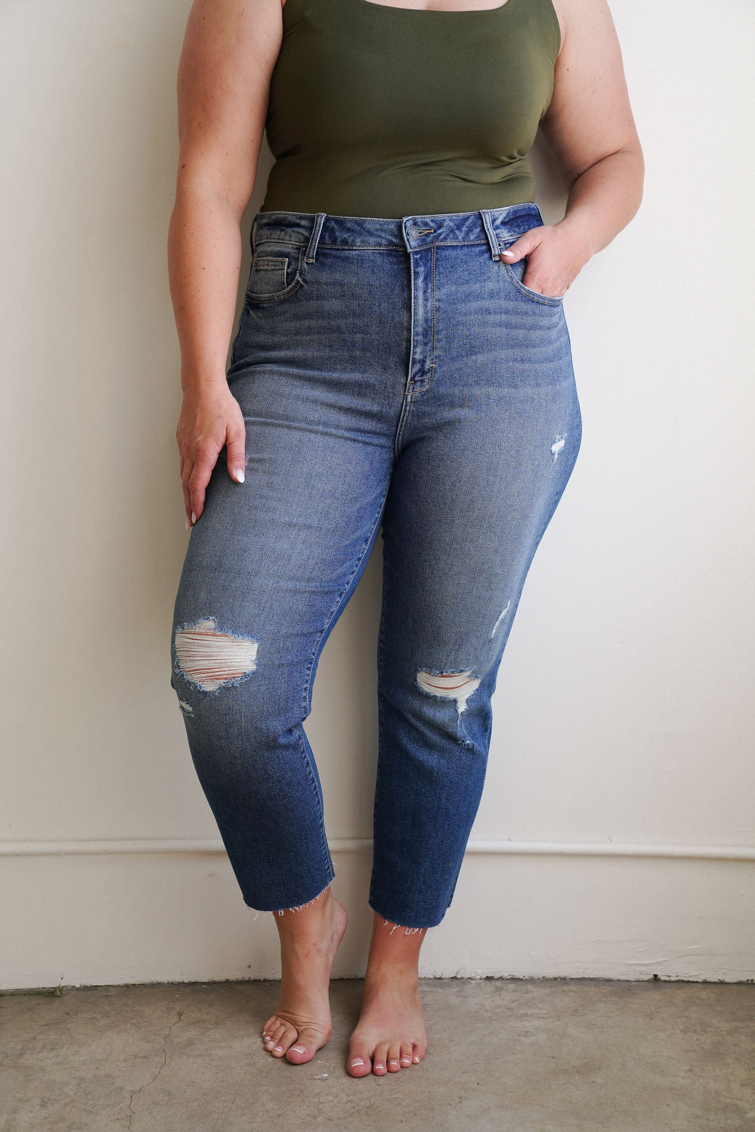 Chrissy Distressed Straight Leg Jeans