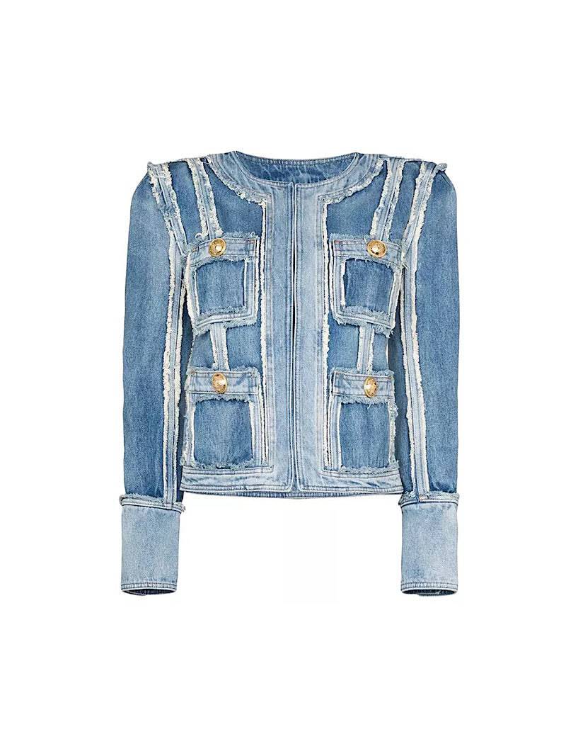 Denim Raw Edge Pocket Decorated Jacket