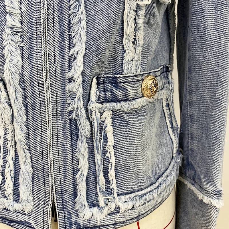 Denim Raw Edge Pocket Decorated Jacket