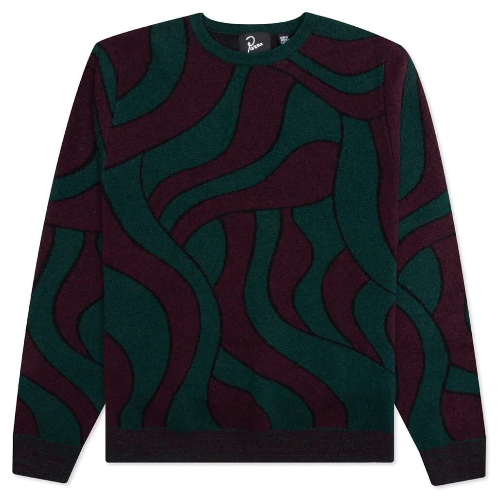 Distorted Waves Knitted Pullover - Pine Green