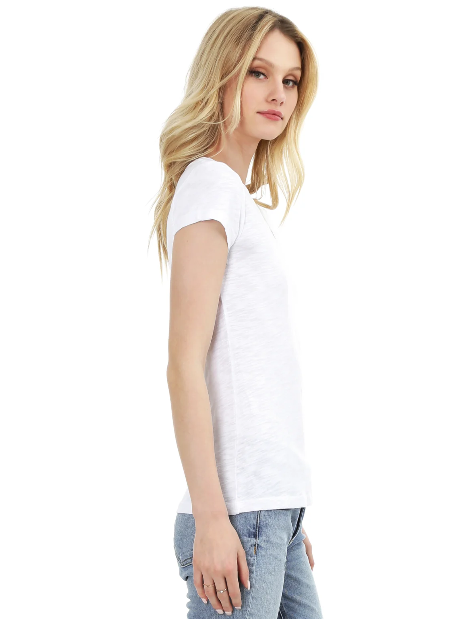 Fitted V Neck Tee, White