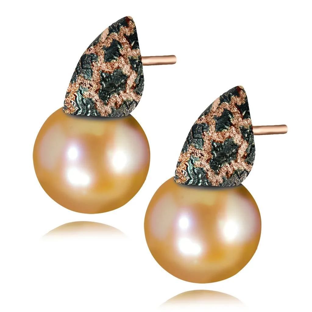 Gold Earrings with Freshwater Peach Pearls