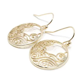 Gold Tone Waves Circle Drop Earrings