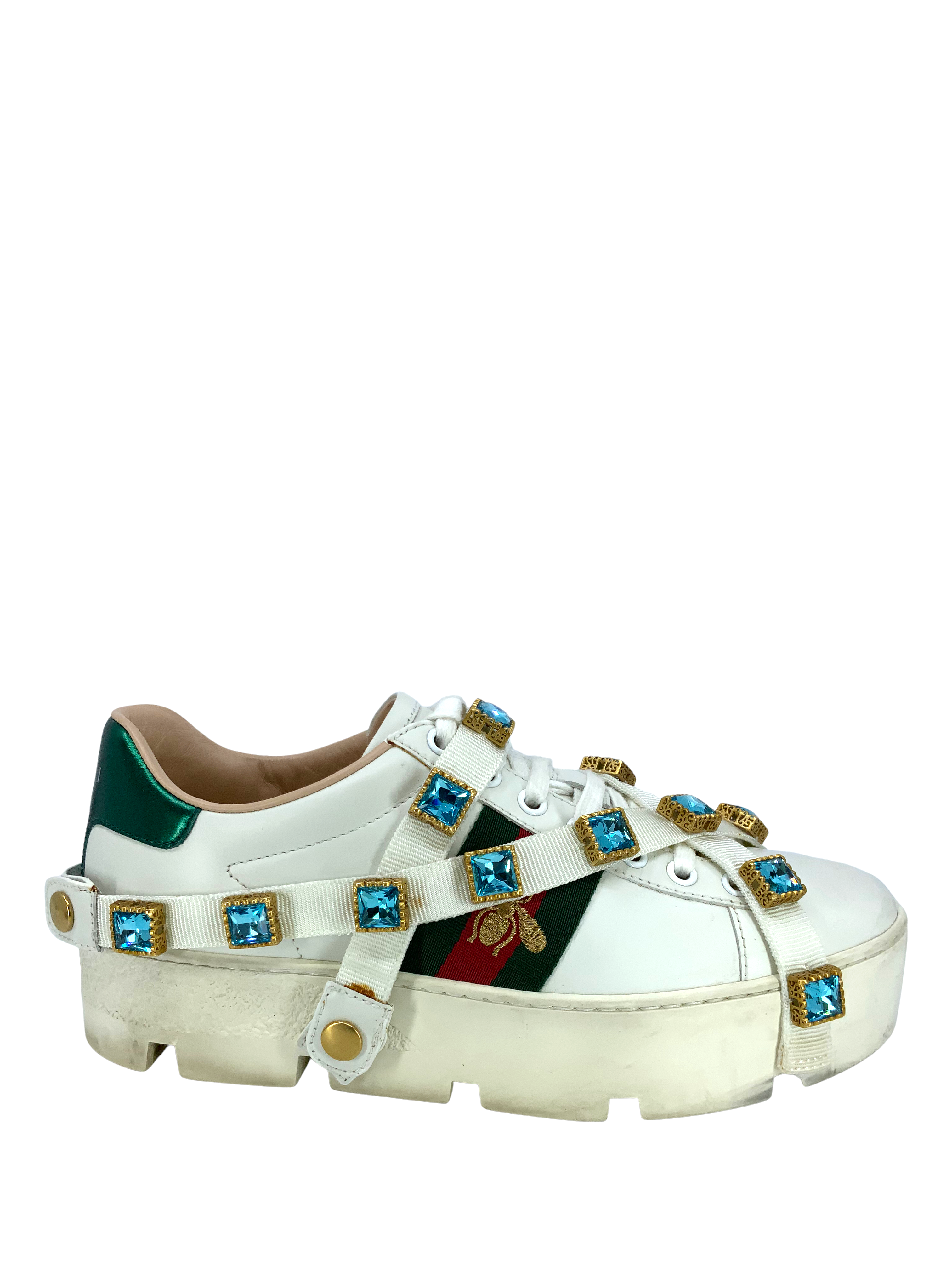 GUCCI Ace Embroidered Platform Sneakers Size 6.5