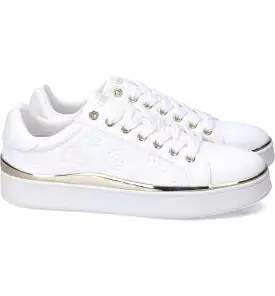 GUESS Logo Trainers White/Gold