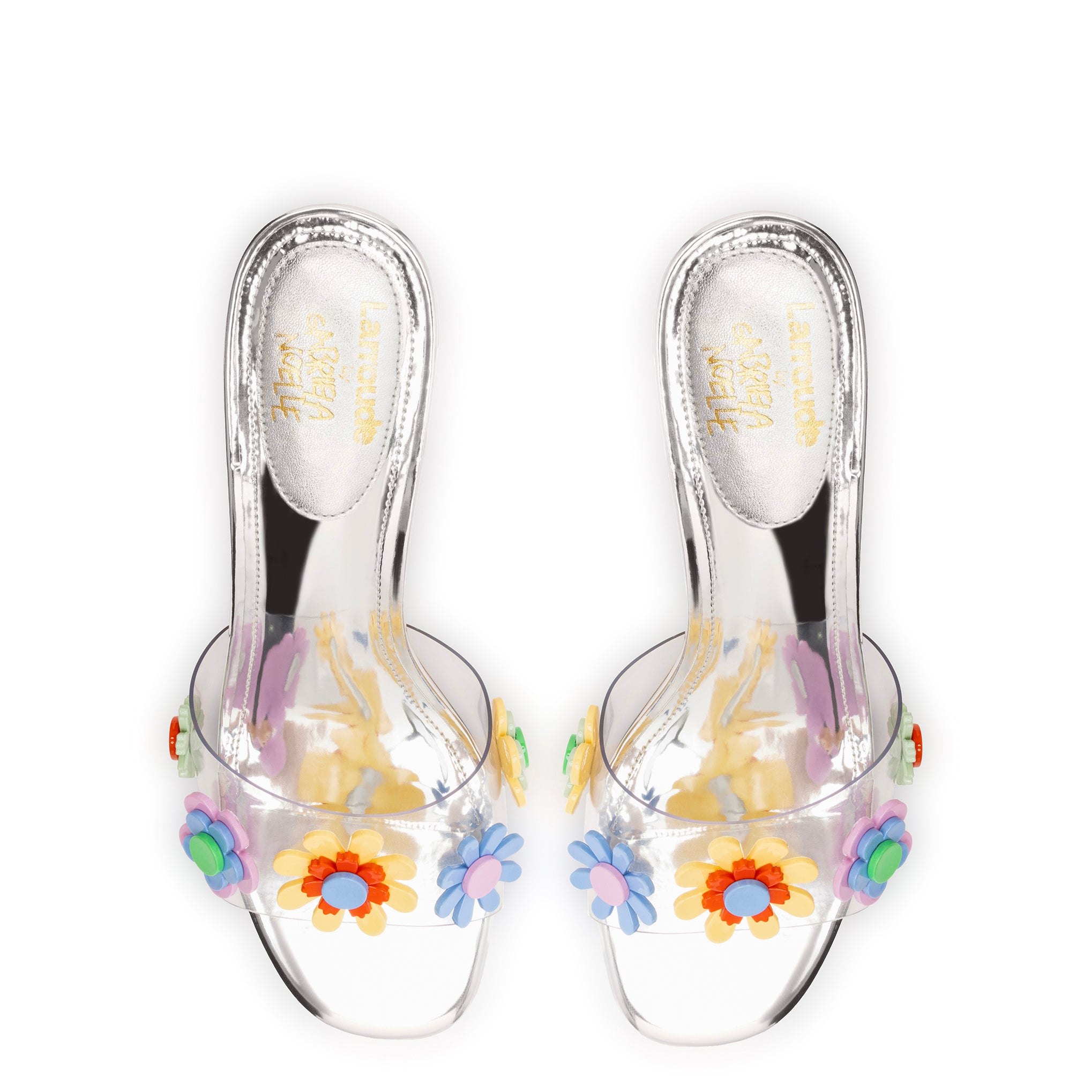 Larroudé x Gabriela Noelle: Garden Mule In Silver Specchio and Multicolor Acrylic