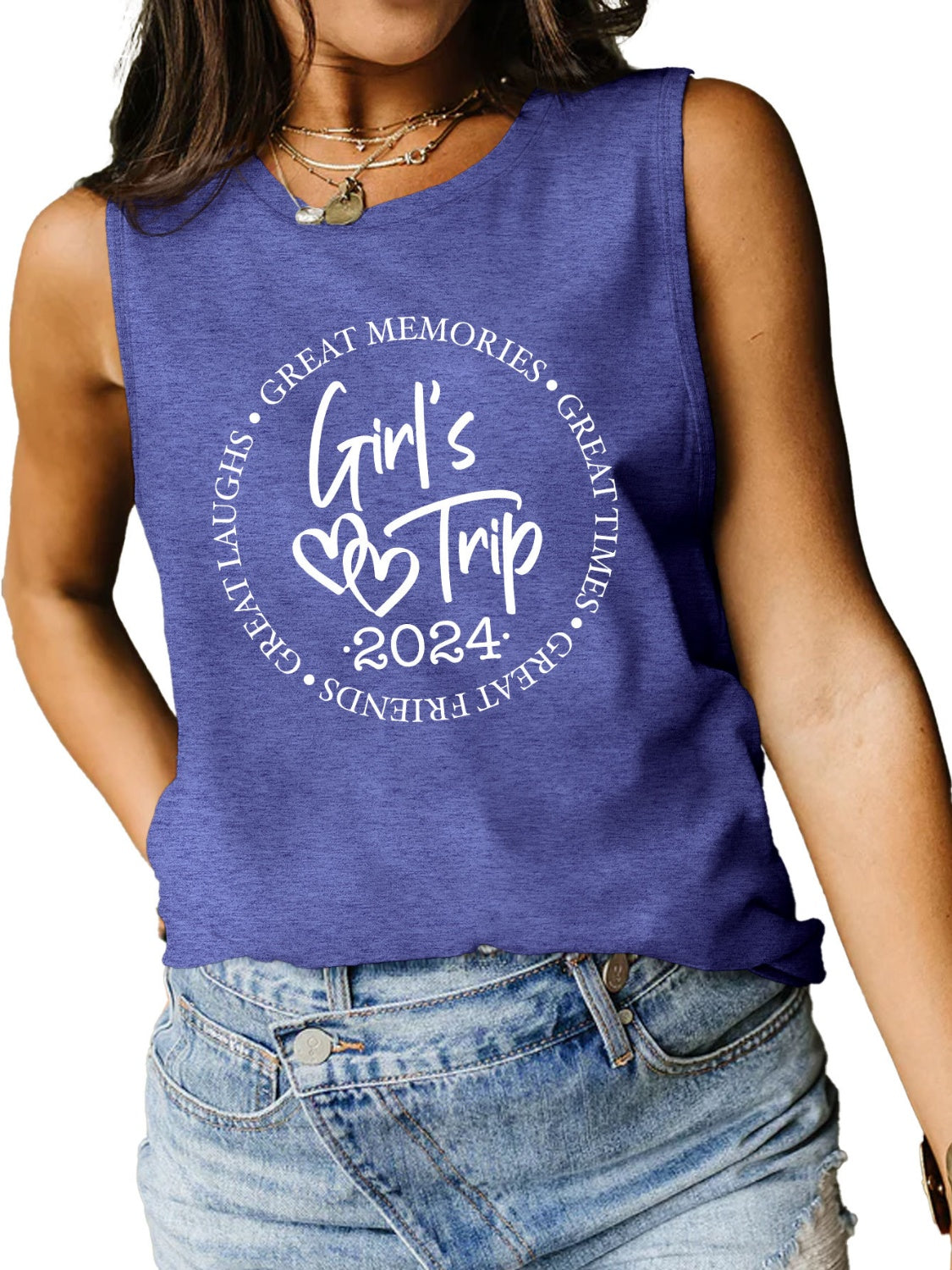 Letter Graphic Round Neck Tank