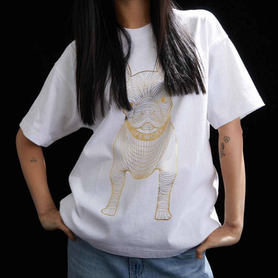 LifeWork Outline Bulldog Tee White Gold Foil