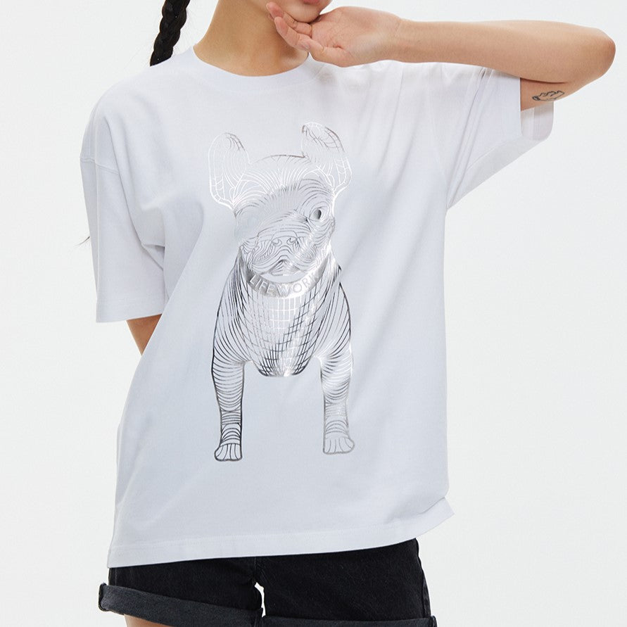 LifeWork Outline Bulldog Tee White Silver Foil