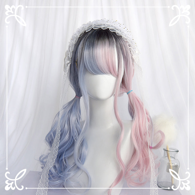 LOLITA PINK BLUE MEDIUM LONG CURLY WIG BY31061