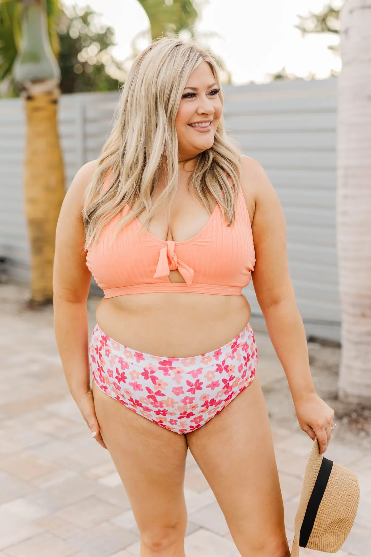 Making Waves High-Rise Swim Bottoms- Peach & Coral