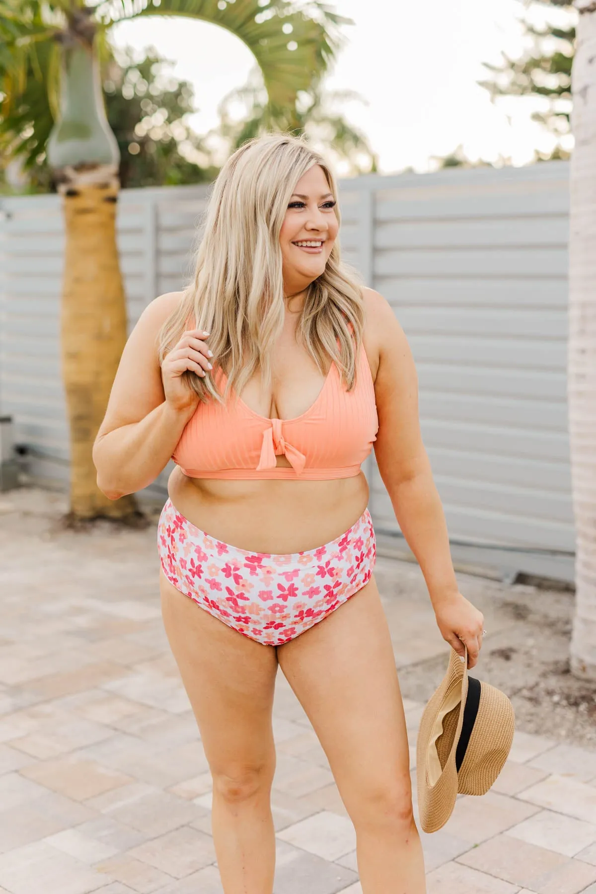 Making Waves High-Rise Swim Bottoms- Peach & Coral