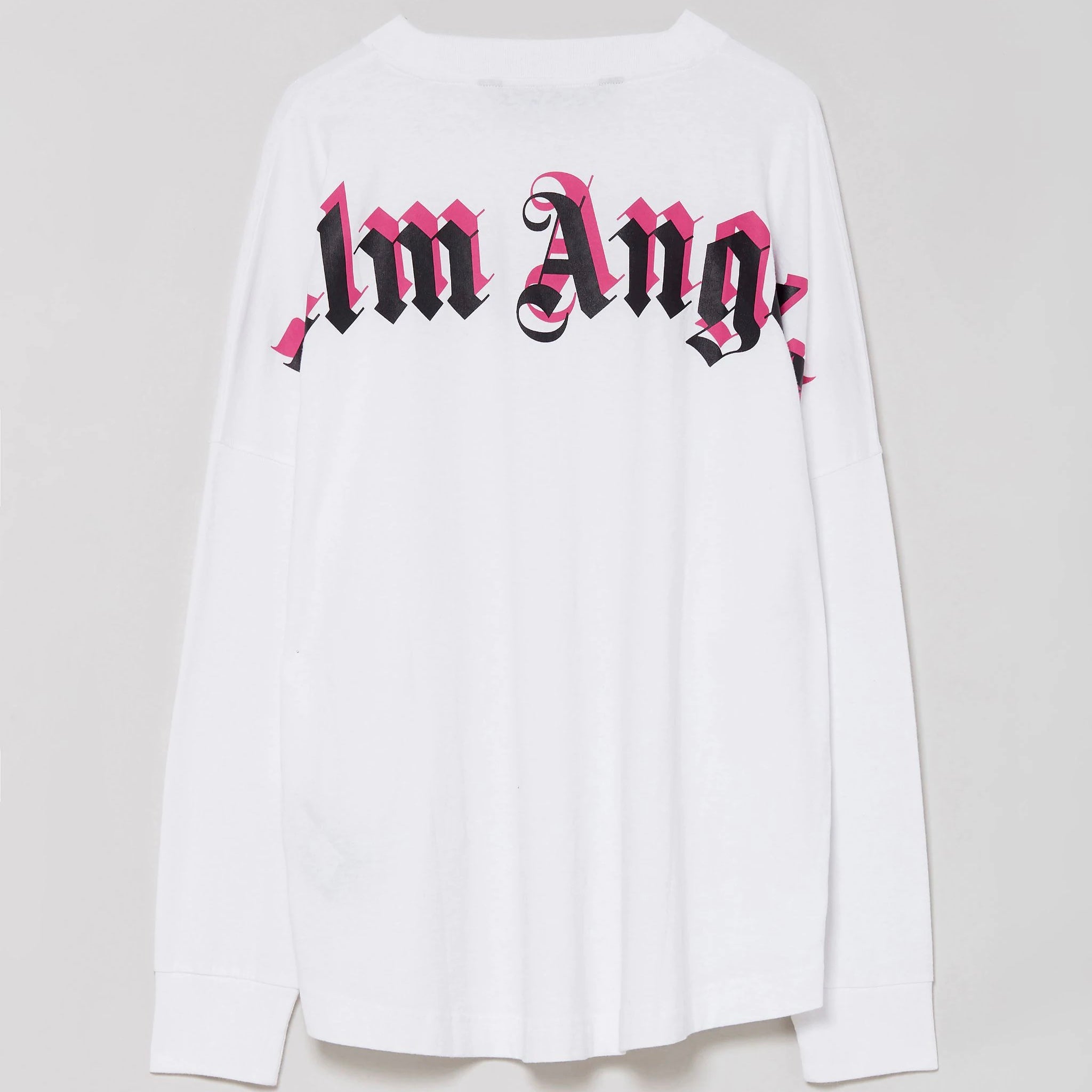 PALM ANGELS Doubled Logo Long Sleeve Tee White Fuchsia