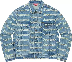 Supreme Frayed Logo Denim Trucker Jacket Blue