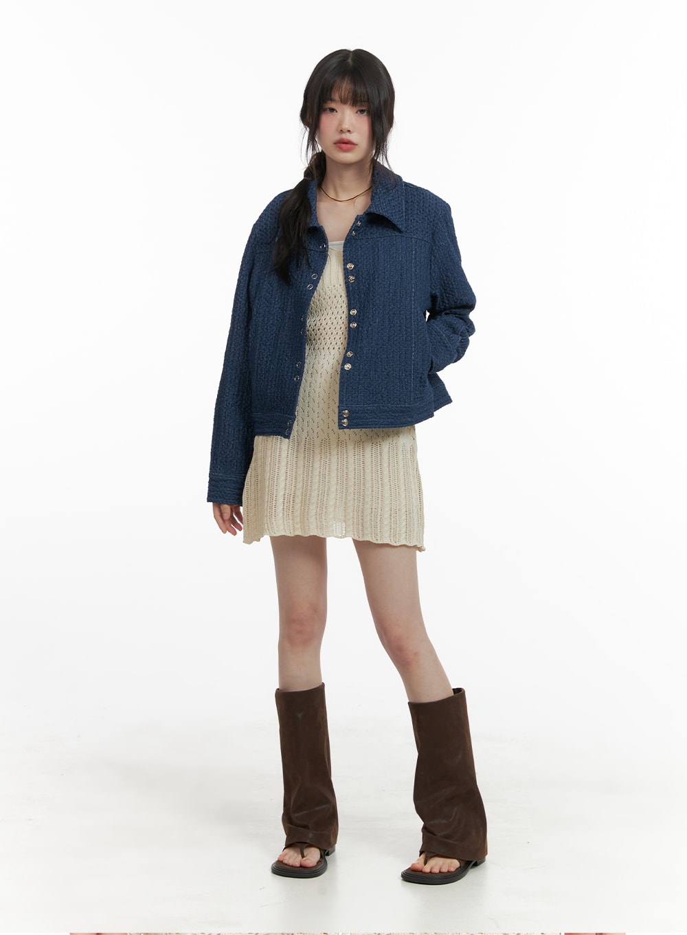 Textured Denim Button Jacket CA411