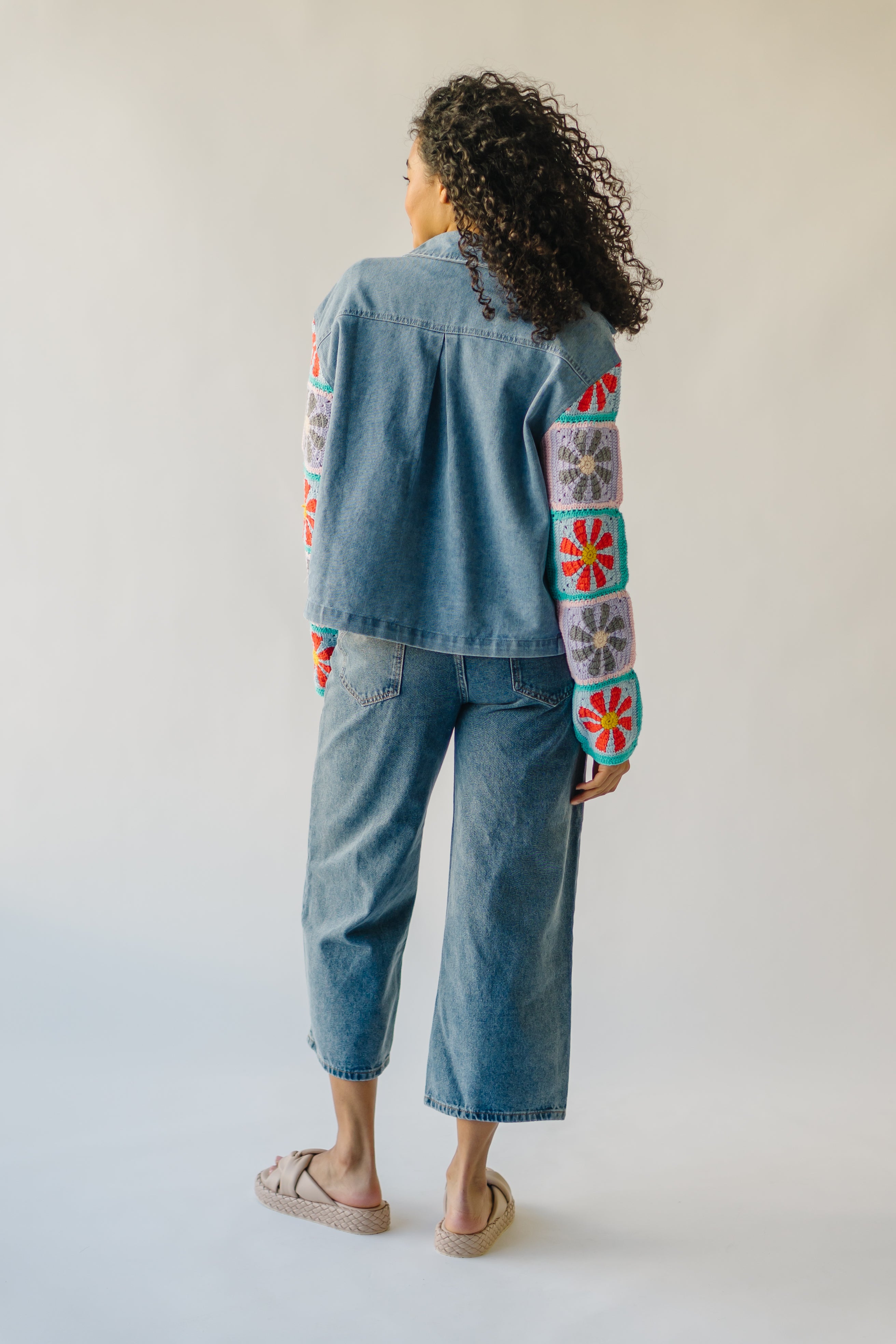 The Beesley Crochet Sleeve Jacket in Denim Blue Combo