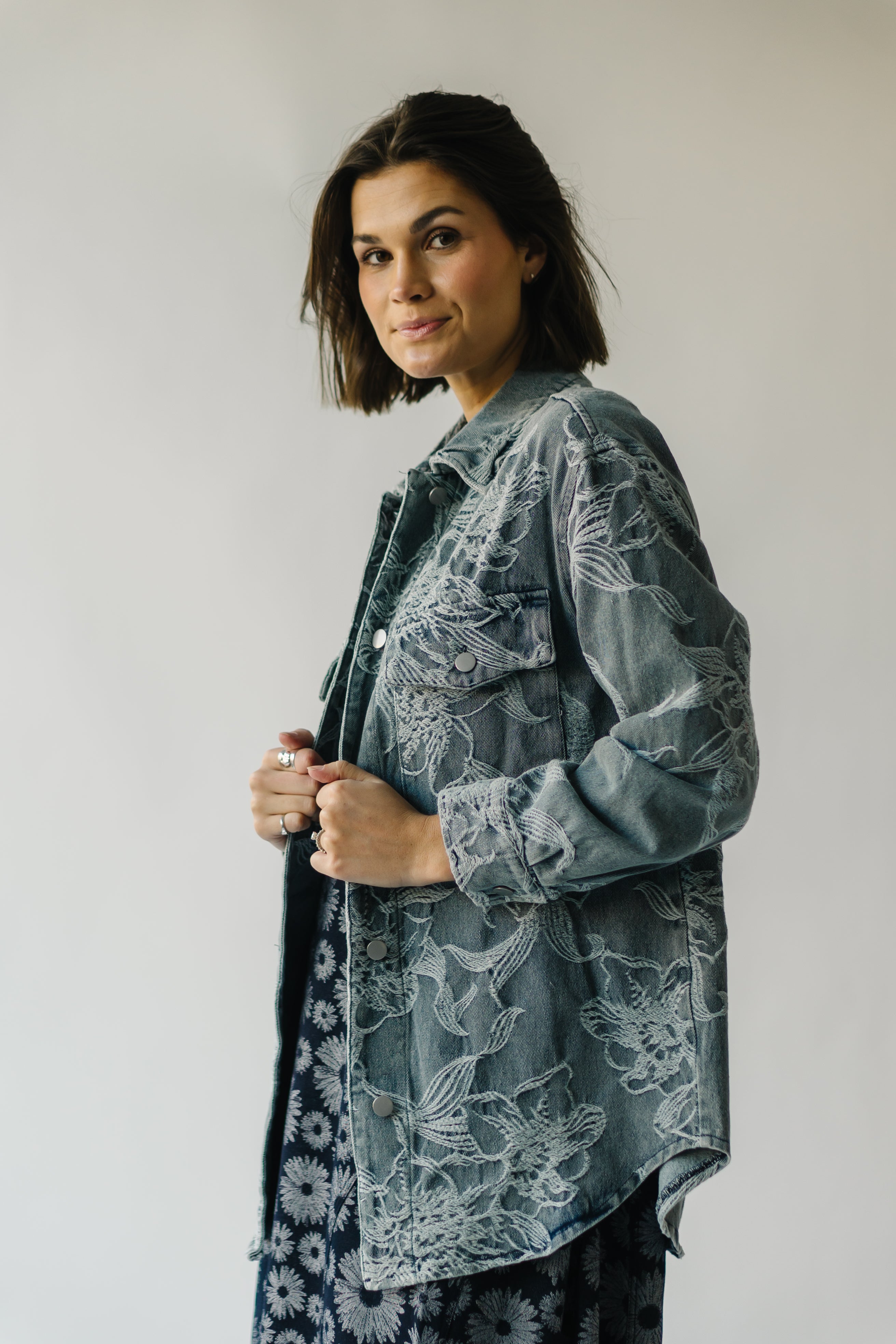 The Rosemont Floral Embroidered Jacket in Denim