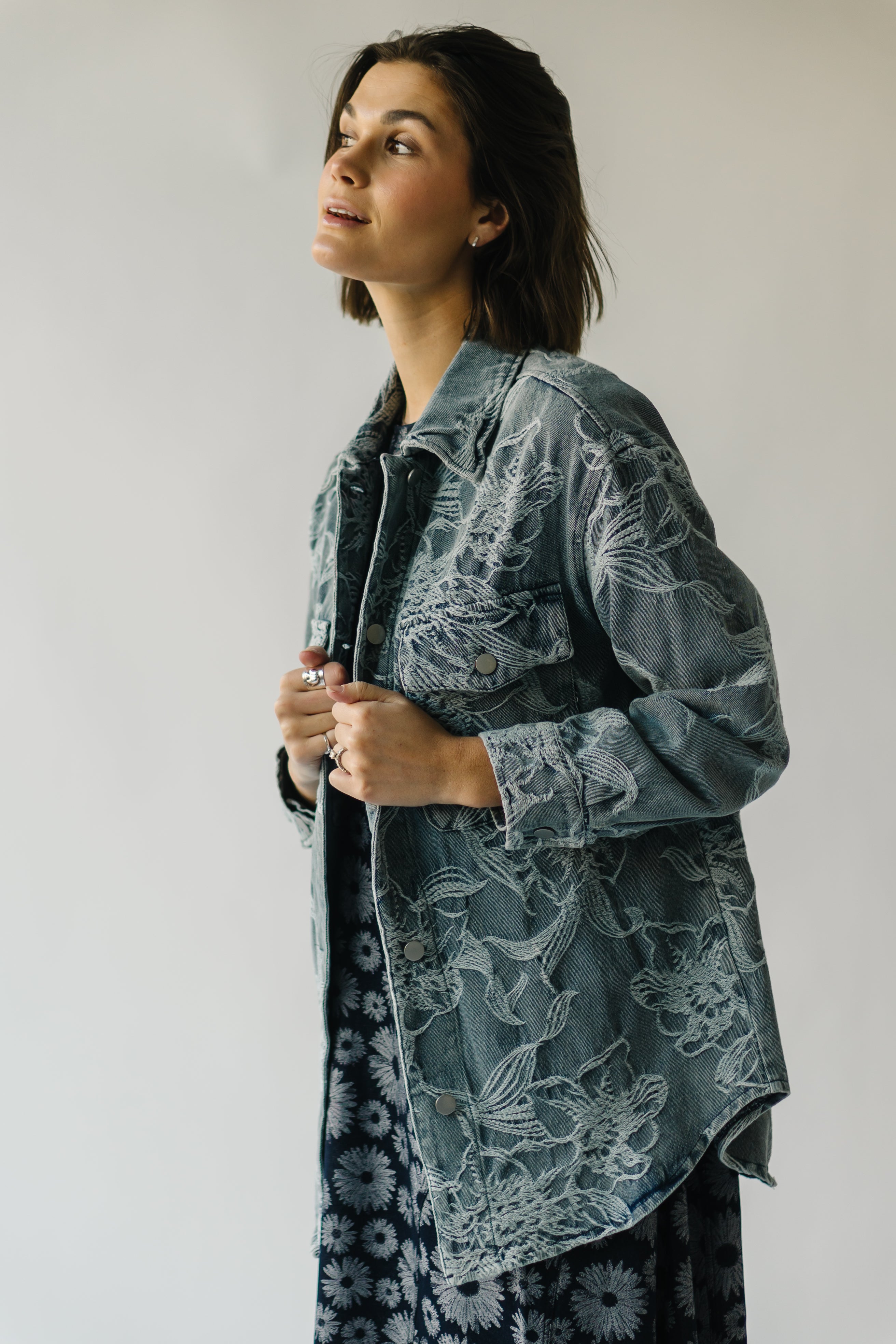 The Rosemont Floral Embroidered Jacket in Denim