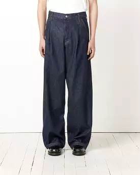 Wide Leg Pleated Jean in Indigo